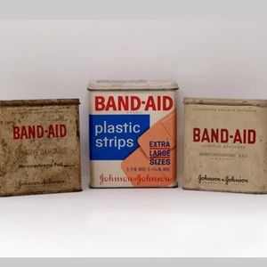 Lot of 3 Vintage Band Aid Tins, collectible, advertising, display, bandage
